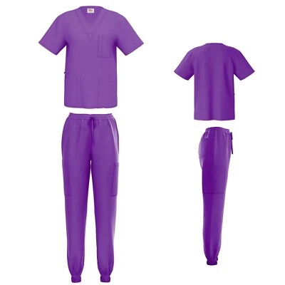 Unisex STRETCH Jogger Scrub Set Solid V-Neck Top Men Women Medical Nurse Uniform - Image 1 of 4