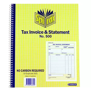 Spirax 500 Tax Invoice & Statement Book Carbonless Duplicate Spiral Bound - 5650 - Picture 1 of 3