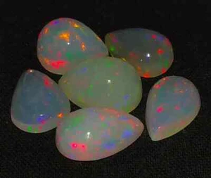 Opal Grade Natural Ethiopian Opal Multi Flashy Pear Cabochon 9-11 mm 6 Pcs - Picture 1 of 5
