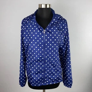 Jason Maxwell Jacket Womens Blue White Polka Dots Zippered Hooded M * - Picture 1 of 12