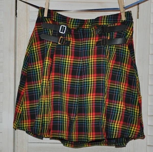 Hot Topic Kilt Plaid Double Buckle Pleated Skirt SZ Small Goth Punk Multi Colors - Picture 1 of 7