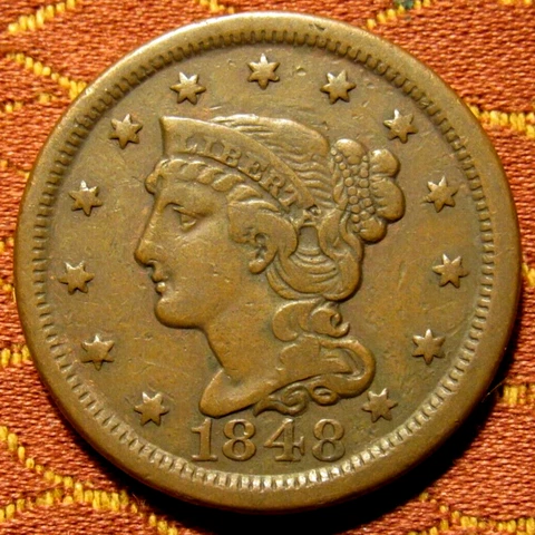 1848 BRAIDED HAIR LARGE CENT, VF  ~  PLEASING DETAILS, COLOR & STRIKE  ~  NICE! Cover