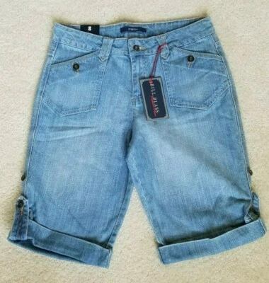 Bill Blass Vaqueros Elásticos Denim Talla 10 Azul Nuevo Con Etiquetas Cinturón Lazos Bolsillos Mujer Pantalones Cortos. Foto 1 de 4