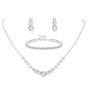 Crystal Jewelry Set with Necklace Bracelet Earrings Women's Gift Prom Costume - Picture 1 of 8