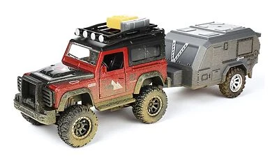 GELÄNDEWAGEN mit WOHNWAGEN Spielzeug Jeep Anhänger Modellauto Spielzeugauto 21 - Bild 1 von 4