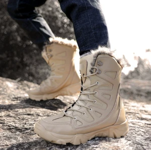New Men Warm Fleece Boots Hiking Work Shoes Winter Snow Boots Outdoor Waterproof - Picture 1 of 16