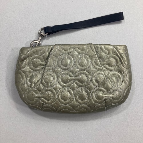 Borsa da polso Coach donna argento trapuntato firma blu foderata piccola