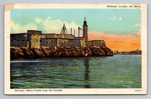 Schloss Morro von außerhalb Havanna Hafen Vintage Leinen Postkarte - Bild 1 von 2
