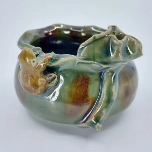 Glazed Art Pottery Frog Planter Majolica Style Small Green Succulent Pot 3" (B) - Picture 1 of 11