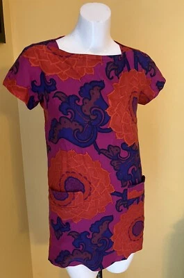 Biba Bella Freud Vintage Dress 60’s Style Shift Pockets Floral Silk Cotton 38 40 - Image 1 of 4