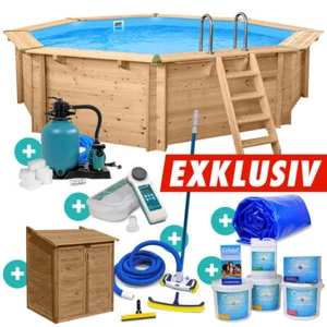 Holzpool Bali 8-Eck Massivholzpool Set EXKLUSIV 6,55 x 1,36 m Schwimmbecken - Bild 1 von 23