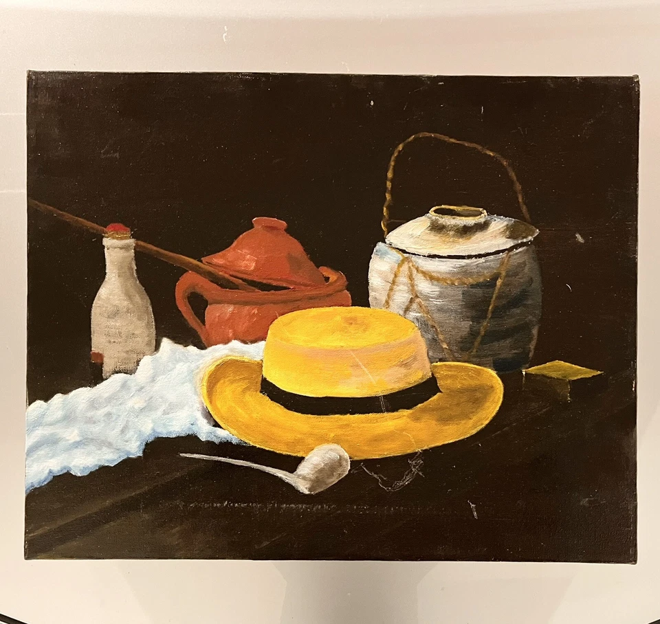 Van Gogh Original Painting Study StillLife Pipe Straw Hat Handmade Varnished 20” - Image 1 of 4