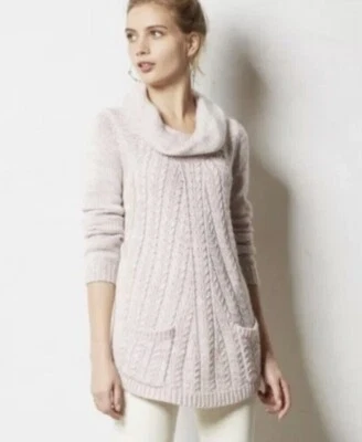Suéter Anthropologie Ginebra Capucha Cuello Cable Tejido Bolsillos Rosa Talla S Usado en Excelente Condición Foto 1 de 4