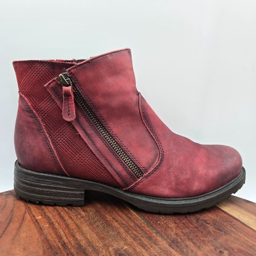 Stivaletti Earth Jordan donna larghi 9 5D in pelle nabuk rosso comodi con zip