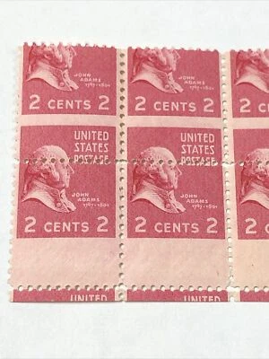 US 806 John Adam Block Of 8 Unused Full Gutter Snipe Light Hinged On 3 Stamps - Image 1 of 4