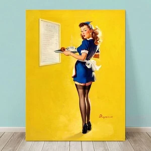 VINTAGE Pin-up Girl CANVAS PRINT Gil Elvgren 8x10" Waitress Awfully High - Picture 1 of 1