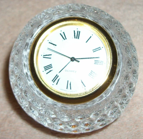 Vintage Crystal Golf Ball Roman Numeral Clock/Paperweight, new battery, runs Cover