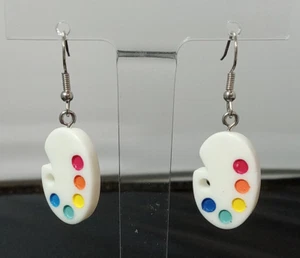 Artist Palette Earrings Pierced Ears Unique Gift Artist Silver Tone Vintage - Picture 1 of 4