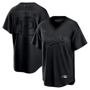 MLB NIKE MENS BROOKLYN DODGERS JACKIE ROBINSON #42 BLACKOUT JERSEY LARGE RARE - Picture 1 of 6