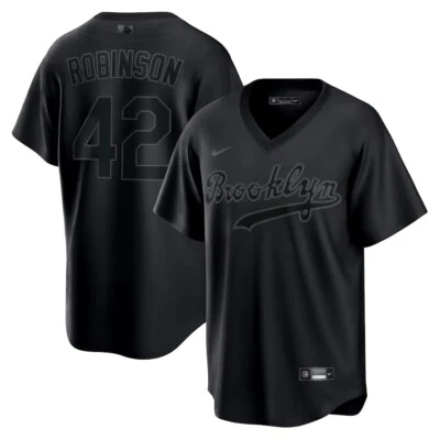 MLB NIKE PARA HOMBRES BROOKLYN DODGERS JACKIE ROBINSON #42 CAMISETA BLACKOUT MEDIANA RARA Foto 1 de 4