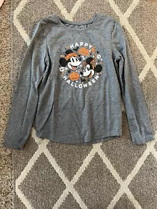 Disney Mickey Minnie Mouse Halloween Pumpkins Gray Shirt Girls 7 - Picture 1 of 3