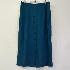 Falda vintage años 80 verde azulado hecha en EE. UU. imitación botones talla 16 GVC - Imagen 1 de 6