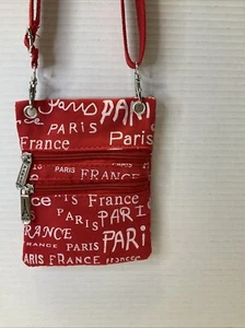PARIS Red Canvas Crossbody Triple Zip Passport Bag - Bild 1 von 9