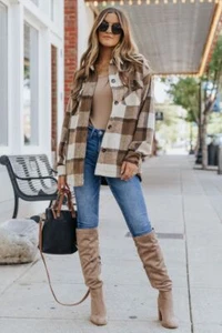 New Women's Casual Oversized Flannel Checks Shacket Button Through Shirt/Jacket - Picture 1 of 17