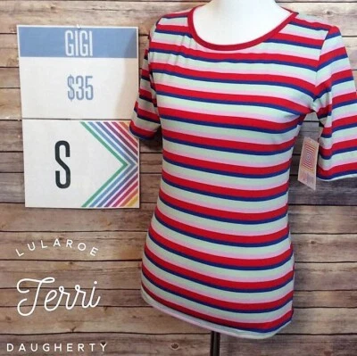 LuLaRoe новый с Ярлыками Gigi резинке рубашка XS в полоску красный/синий/зеленый/розовый - Изображение 1 из 3