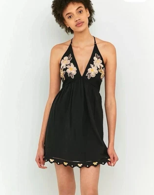 Vestido sin mangas talla XS Free People Love and Flowers bordado bolsillos negros Foto 1 de 4