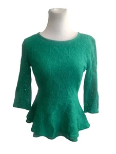 Anthropologie Moulinette Soeurs Kelly Green Lace Peplum Shell  Blouse Size 6  - Picture 1 of 11