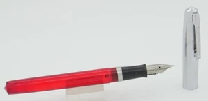 Sheaffer School Transparent Red w/Chrome Cap Fountain Pen - Medium Nib - 1970's - Picture 1 of 5