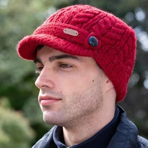 Cable Knit Peak Hat For Men – Red - Picture 1 of 1