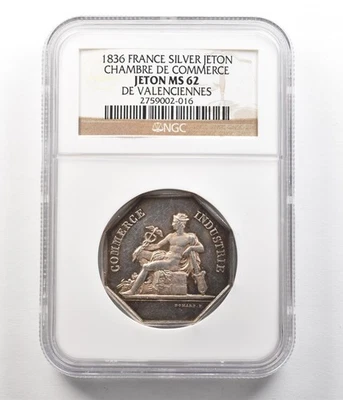 1836 France Silver Jeton Chambre De Commerce De Valenciennes MS62 NGC *4951 - Image 1 of 3
