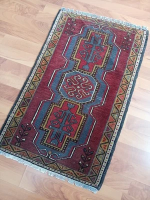 Antique Unique Geometric Rug, Tribal vintage rug, Handmade Caucasian Blue Rug - Image 1 of 4