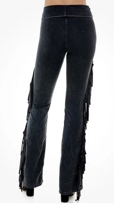 T Party Acid Wash Black Western Fringe Pants NWT  Medium - Image 1 of 4