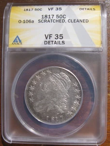 1817 bust half O-106a ANACS VF-35 DETAILS CLEANED/SCRATCHED - Picture 1 of 4