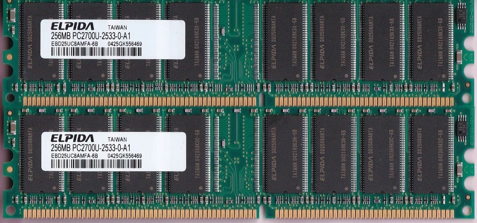 512MB 2x256MB DDR-333 PC2700 ELPIDA EBD25UC8AMFA-6B Ram Memory Kit DDR1 PC-2700 - Image 1 of 3