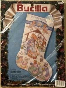 Pesebre Escena Navidad Medias Punto de Cruz Kit Bucilla Sin Trabajar 18 pulgadas - Imagen 1 de 7