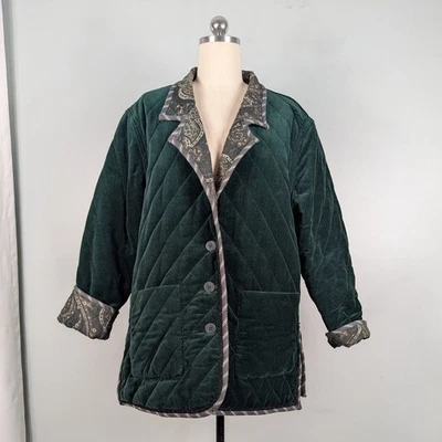 Velvet Reversible Jacket Womens L Green Tapestry Quilted 90s Y2K Vtg Whimsigoth - Image 1 of 4
