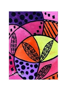 "Tarjeta de arte original con remolinos abstractos de pintura Aceo por Kenna de 2,5"" X 3,5"" firmada" - Imagen 1 de 4