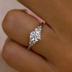 1.30Ct Round Cut Moissanite Unique Engagement Women's Ring 14K White Gold - Picture 1 of 5