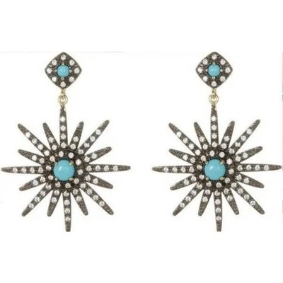 Pendientes Adornia Oro 14K Vermeil Turquesa Cristal Swarovski Acento Starburst Foto 1 de 2