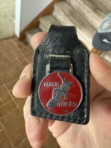 Vintage Mack Trucks Badge On Leather Keychain Orange - Picture 1 of 2