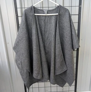 Poncho scialle donna Ann Taylor misto lana grigio aperto davanti taglia unica accogliente - Foto 1 di 6