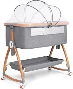Bebé, Mesita de Noche de Cama con Ruedas, Cesta de Almacenamiento, Mosquiteros, Ajustable - Imagen 1 de 6