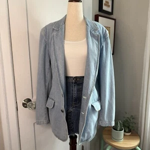 Liz Claiborne 90s Vintage Oversized Denim Blazer Western - Light Wash Wmns 8 - Picture 1 of 12