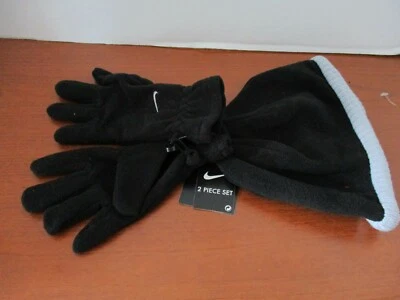NIKE~Negro con Gris Niños SOMBRERO POLAR GORRO Y GUANTES~Talla: Niños 8/20~NUEVO CON ETIQUETAS Foto 1 de 2