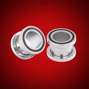 Silver & Black Surgical Steel Screw Tunnel Ear Plug Expander Gauge 2G (6mm) - Picture 1 of 5