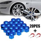 Easy To Install Blue Car Wheel Nut Cap Bolt Rims Nuts 17Mm (Pack Of 20) + Tool